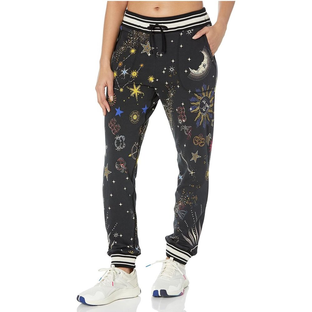 Johnny Was Pants Celestine French Terry Jogger Space Black Pant White Stars NEW